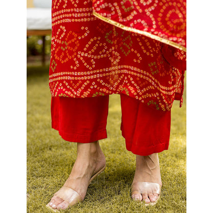 Gulabo Jaipur Red Naaz Straight Kurta With Inner And Pant And Dupatta (Set Of 4)