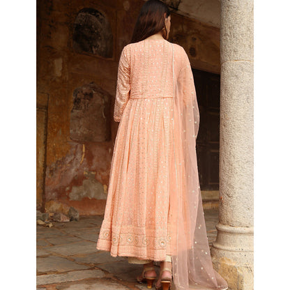 Gulabo Jaipur Peach Nisa Anarkali With Pant And Dupatta (Set Of 3)
