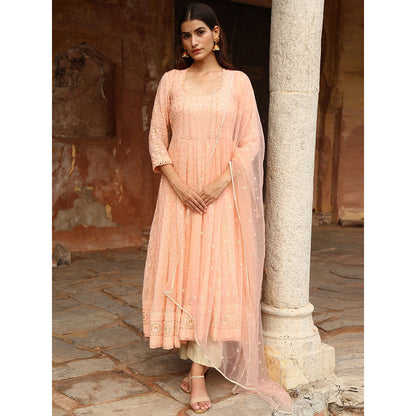 Gulabo Jaipur Peach Nisa Anarkali With Pant And Dupatta (Set Of 3)