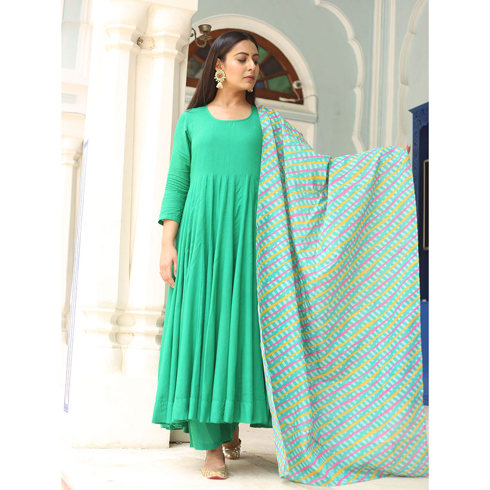 Gulabo Jaipur Green Rangoli Emerald Anarkali With Pant And Dupatta (Set Of 3)
