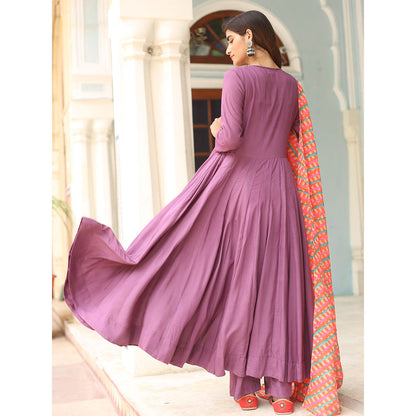 Gulabo Jaipur Purple Rangoli Anarkali With Pant And Dupatta (Set Of 3)