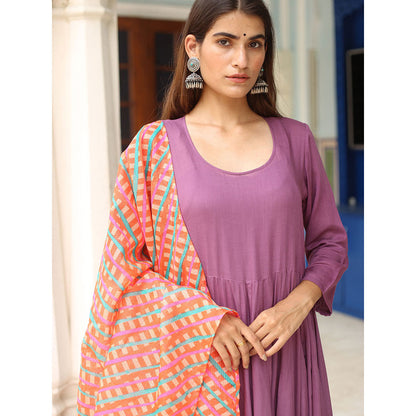 Gulabo Jaipur Purple Rangoli Anarkali With Pant And Dupatta (Set Of 3)