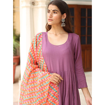 Gulabo Jaipur Purple Rangoli Anarkali With Pant And Dupatta (Set Of 3)