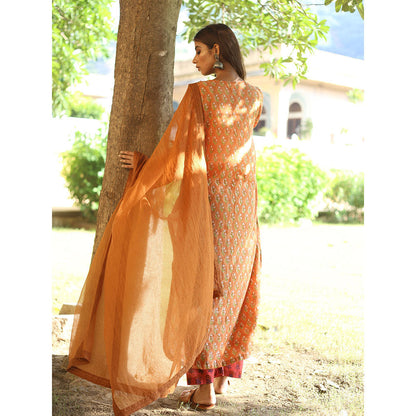 Gulabo Jaipur Orange Sidraa Kurta With Pant And Dupatta (Set Of 3)