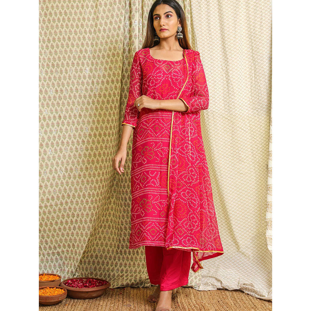 Gulabo Jaipur Pink Georgette Kurta With Cotton Pant & Dupatta (Set of 3)