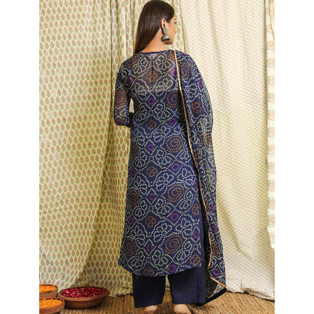 Gulabo Jaipur Blue Georgette Kurta With Cotton Pant & Dupatta (Set of 3)