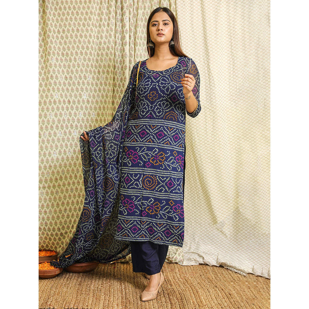 Gulabo Jaipur Blue Georgette Kurta With Cotton Pant & Dupatta (Set of 3)