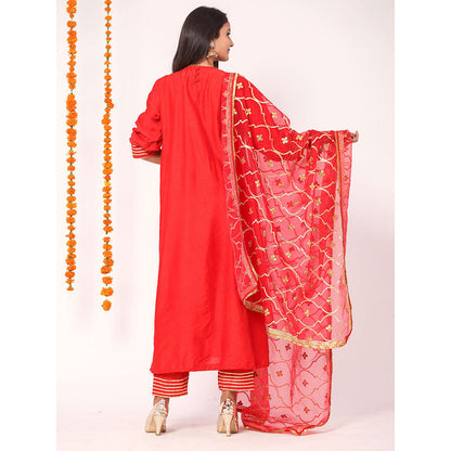 Gulabo Jaipur Red Opada Glass Organza Kurta With Pant & Full Jaal Work Dupatta (Set of 3)