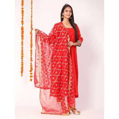 Gulabo Jaipur Red Opada Glass Organza Kurta With Pant & Full Jaal Work Dupatta (Set of 3)