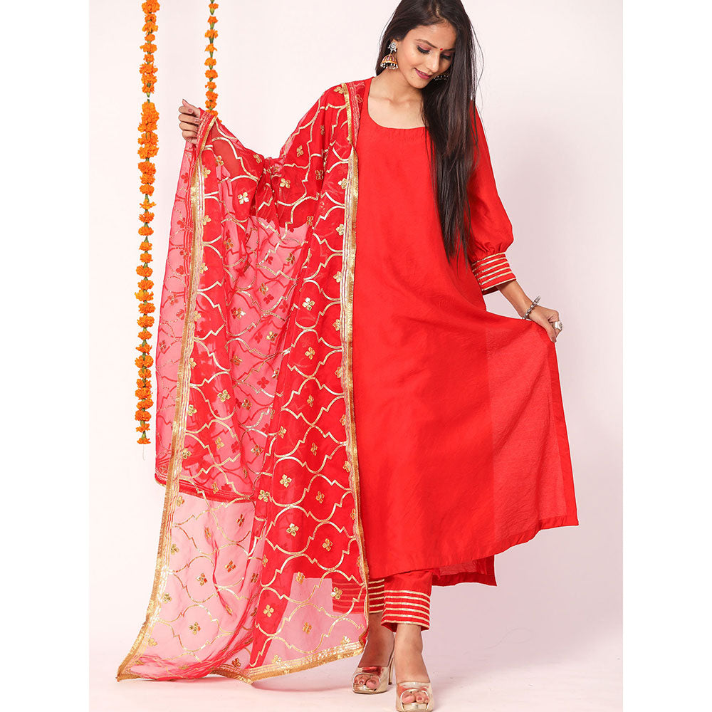 Gulabo Jaipur Red Opada Glass Organza Kurta With Pant & Full Jaal Work Dupatta (Set of 3)