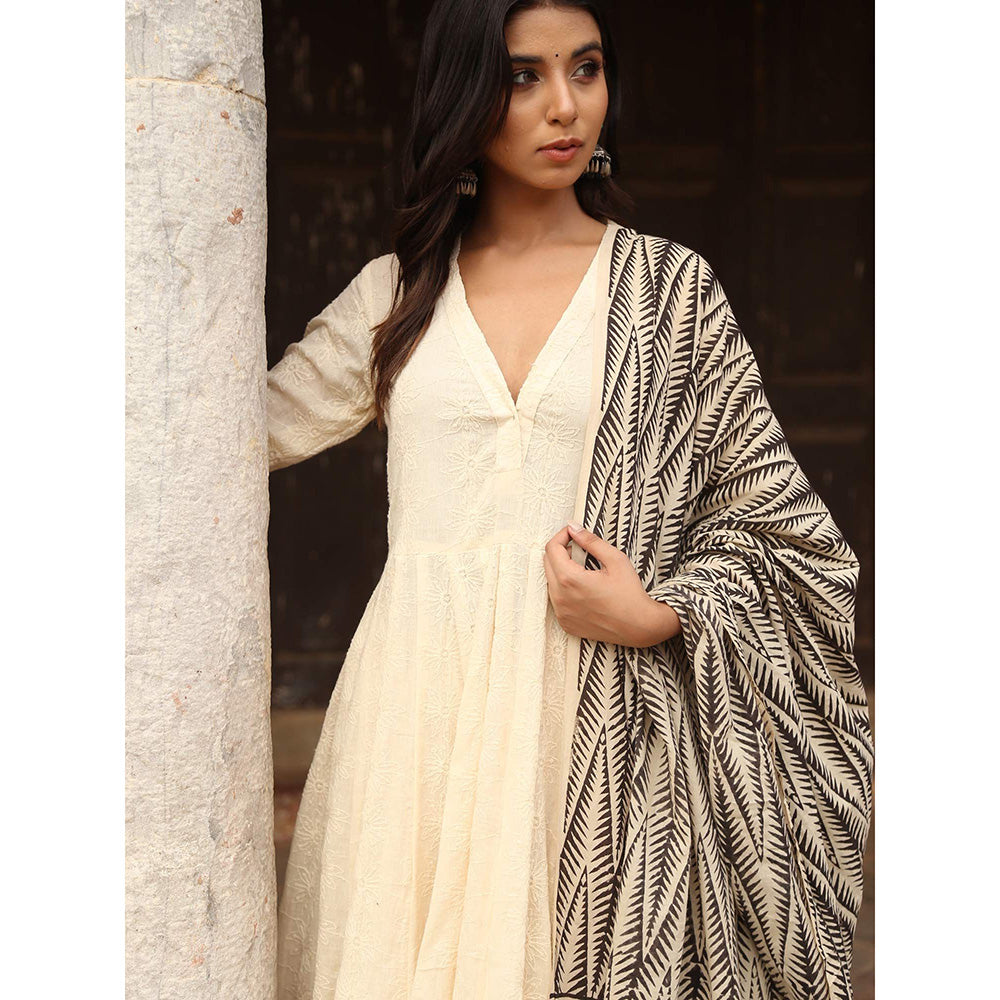 Gulabo Jaipur Maya Off White Chikan Kurta With Pant & Cotton Dupatta (Set of 3)