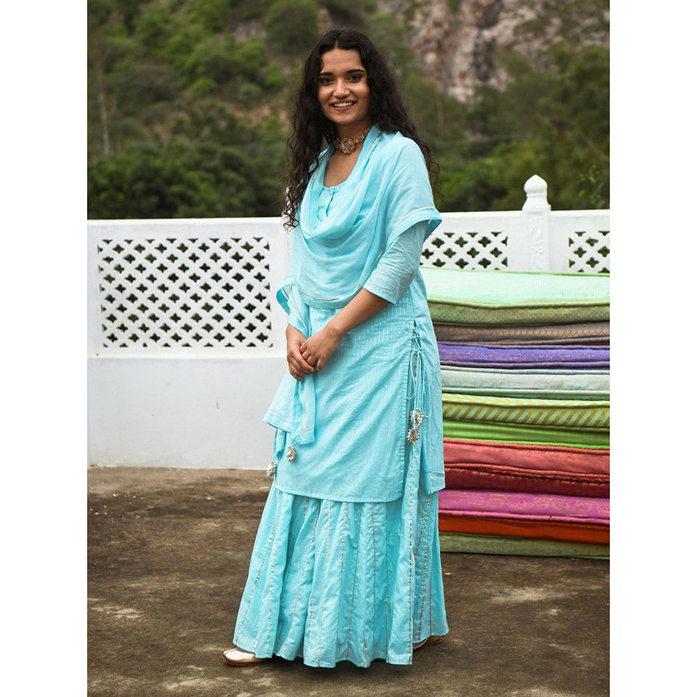 Gulaal Neelan Blue Kurta-Skirt (Set of 3)