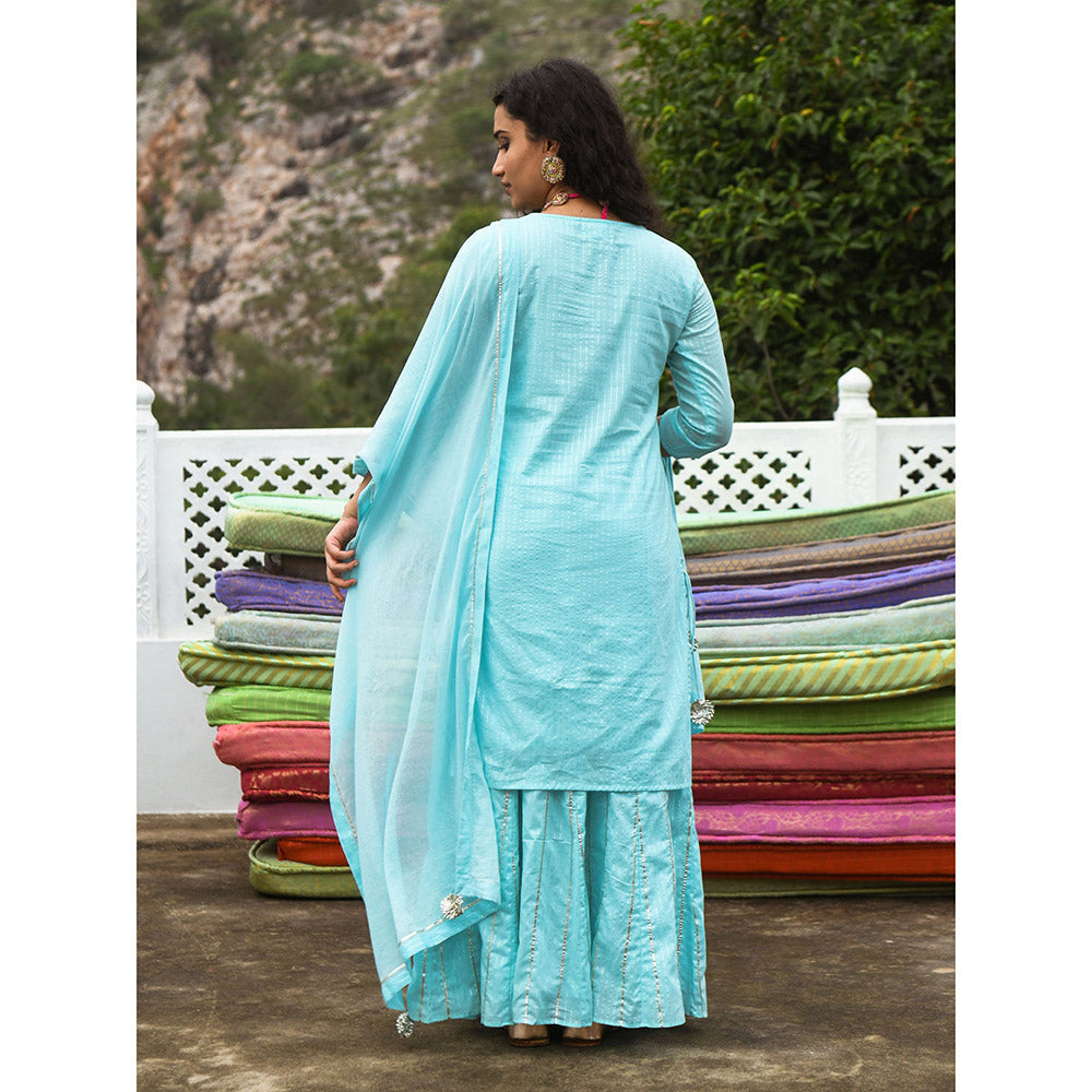 Gulaal Neelan Blue Kurta-Skirt (Set of 3)