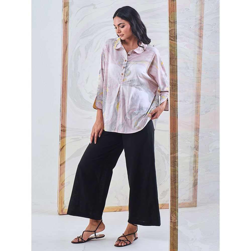Gulaal Black & Yellow Marble Loose Fit Top & Black Pant (Set of 2)