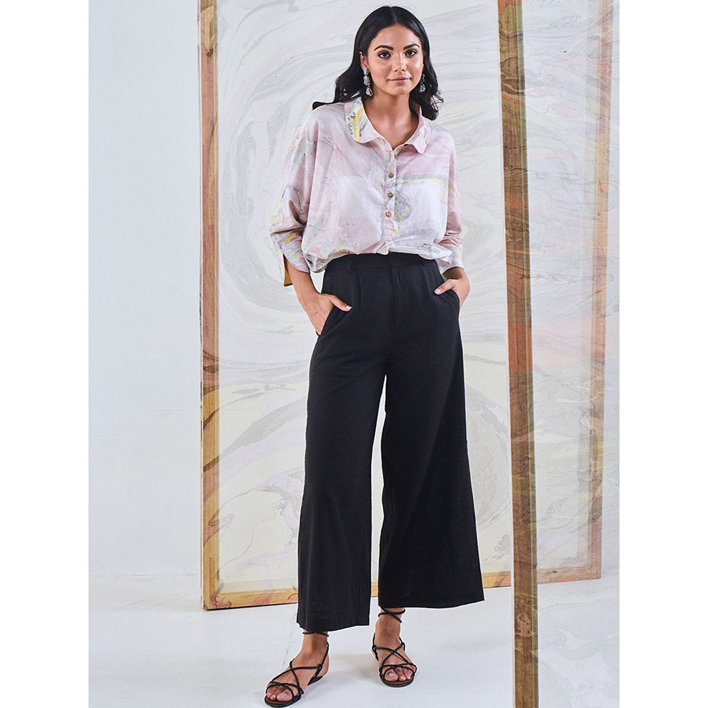 Gulaal Black & Yellow Marble Loose Fit Top & Black Pant (Set of 2)