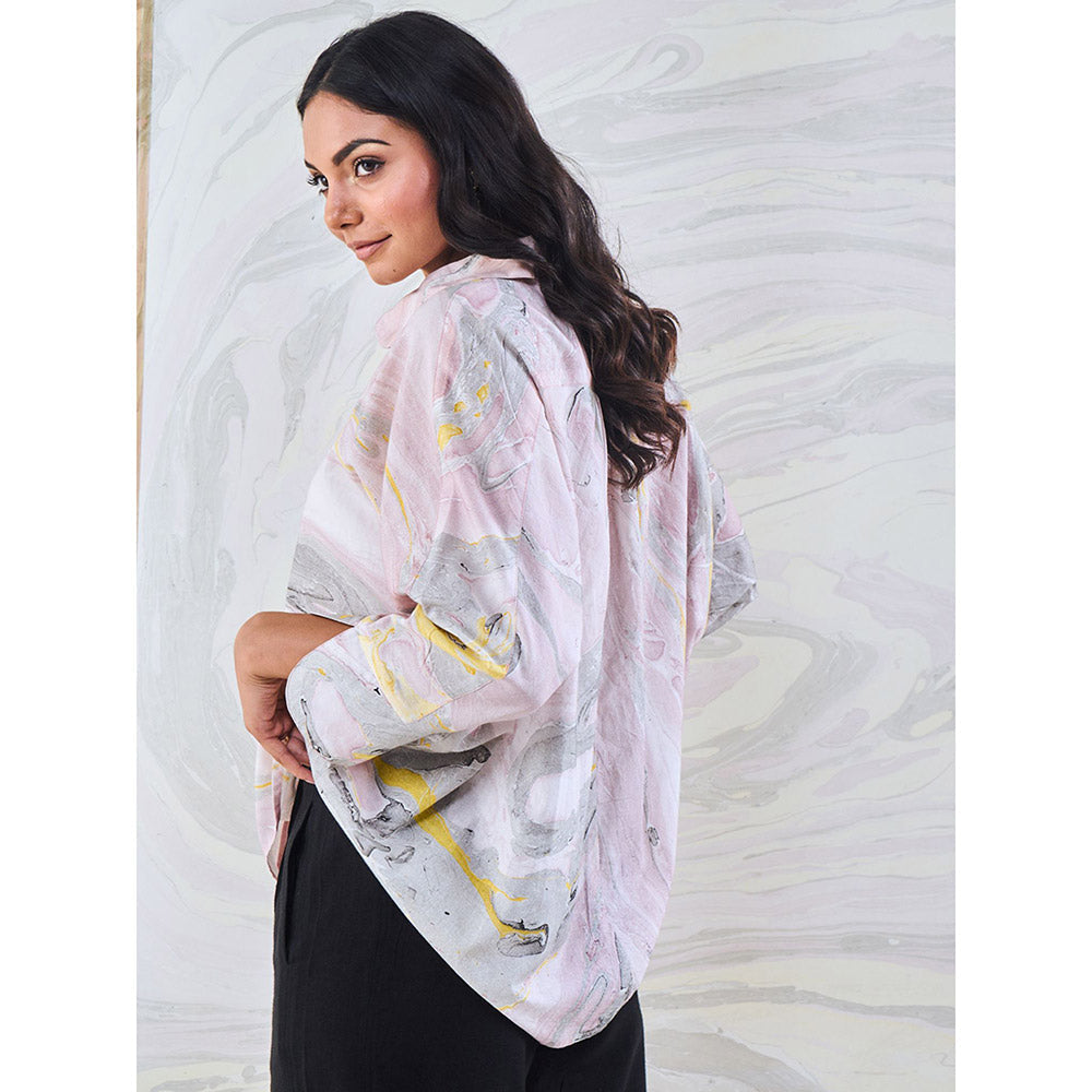 Gulaal Black & Yellow Marble Loose Fit Top & Black Pant (Set of 2)