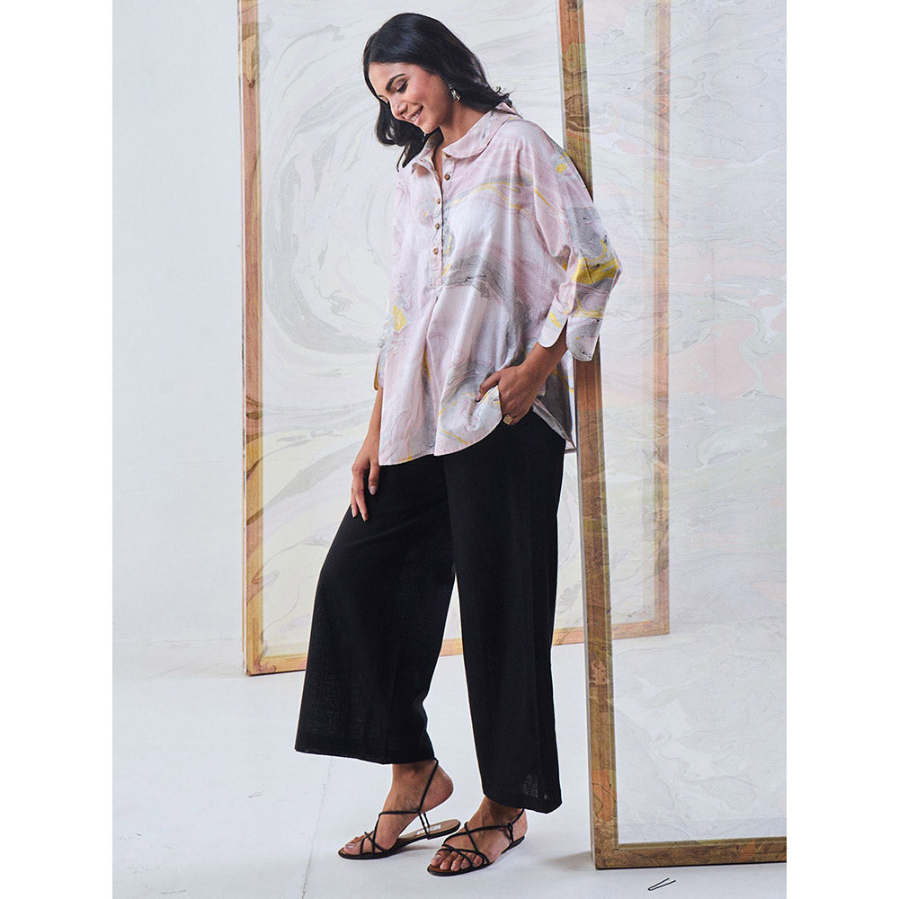 Gulaal Black & Yellow Marble Loose Fit Top & Black Pant (Set of 2)