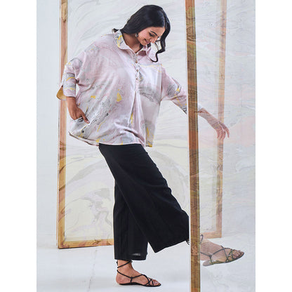 Gulaal Black & Yellow Marble Loose Fit Top & Black Pant (Set of 2)