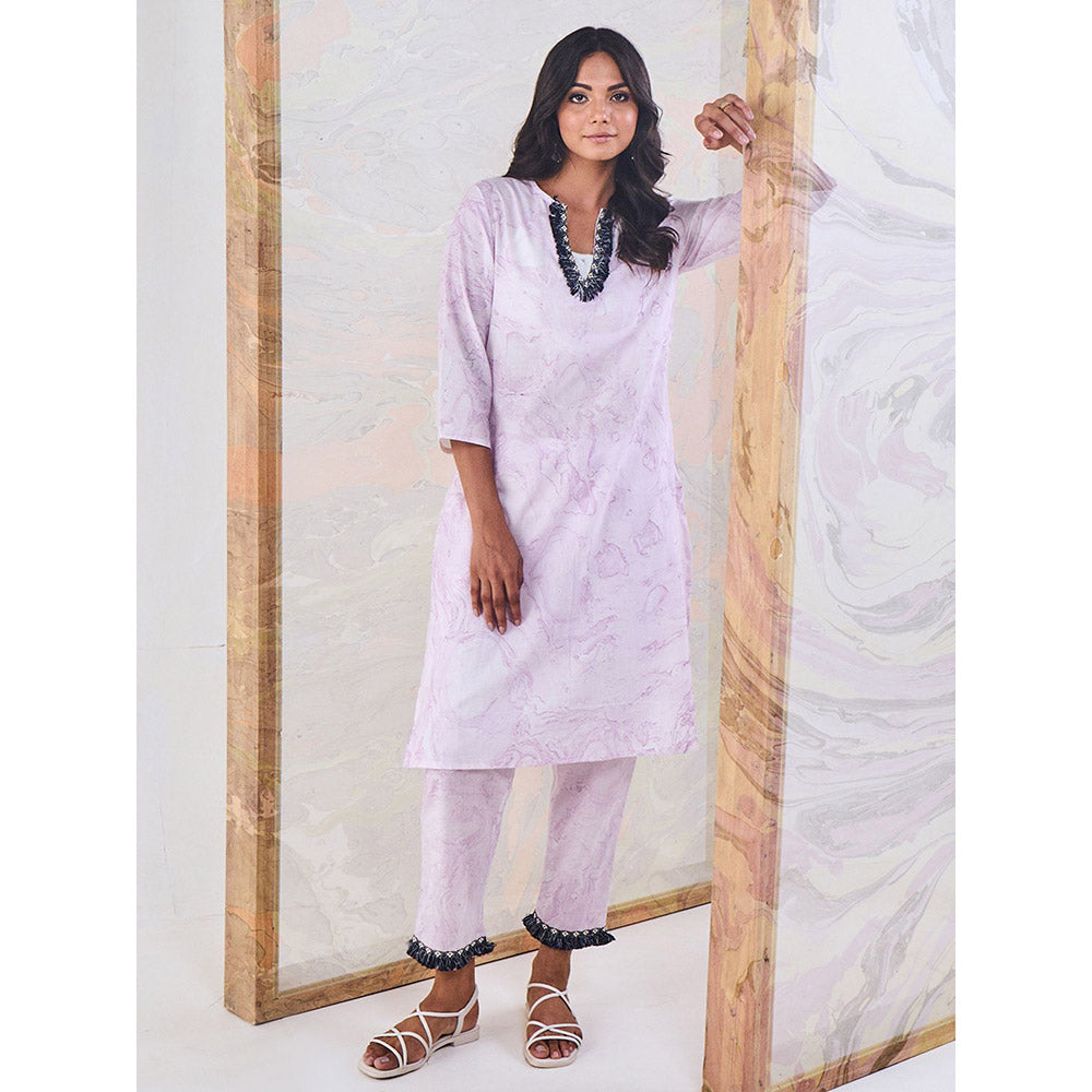 Gulaal Purple Marble Kurta-Pant (Set of 3)