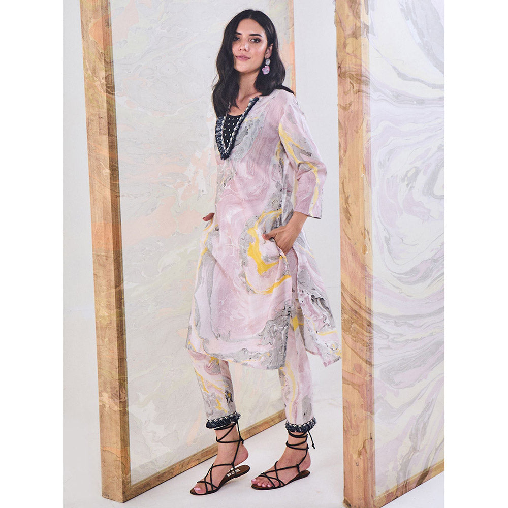 Gulaal Black & Yellow Marble Straight Pant