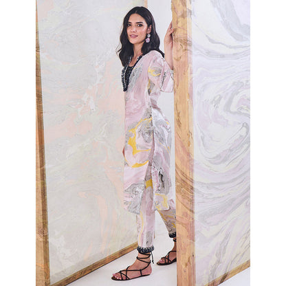 Gulaal Black & Yellow Marble Kurta-Pant (Set of 3)