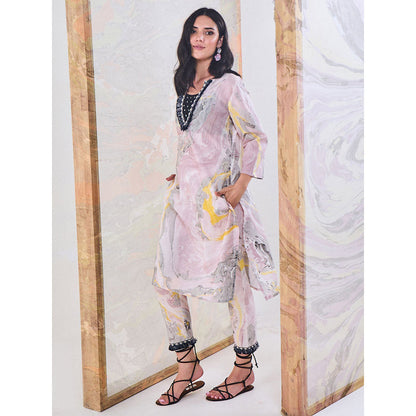 Gulaal Black & Yellow Marble Kurta-Pant (Set of 3)
