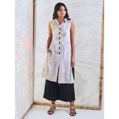 Gulaal Black & Yellow Marble Sleeveless Kurta