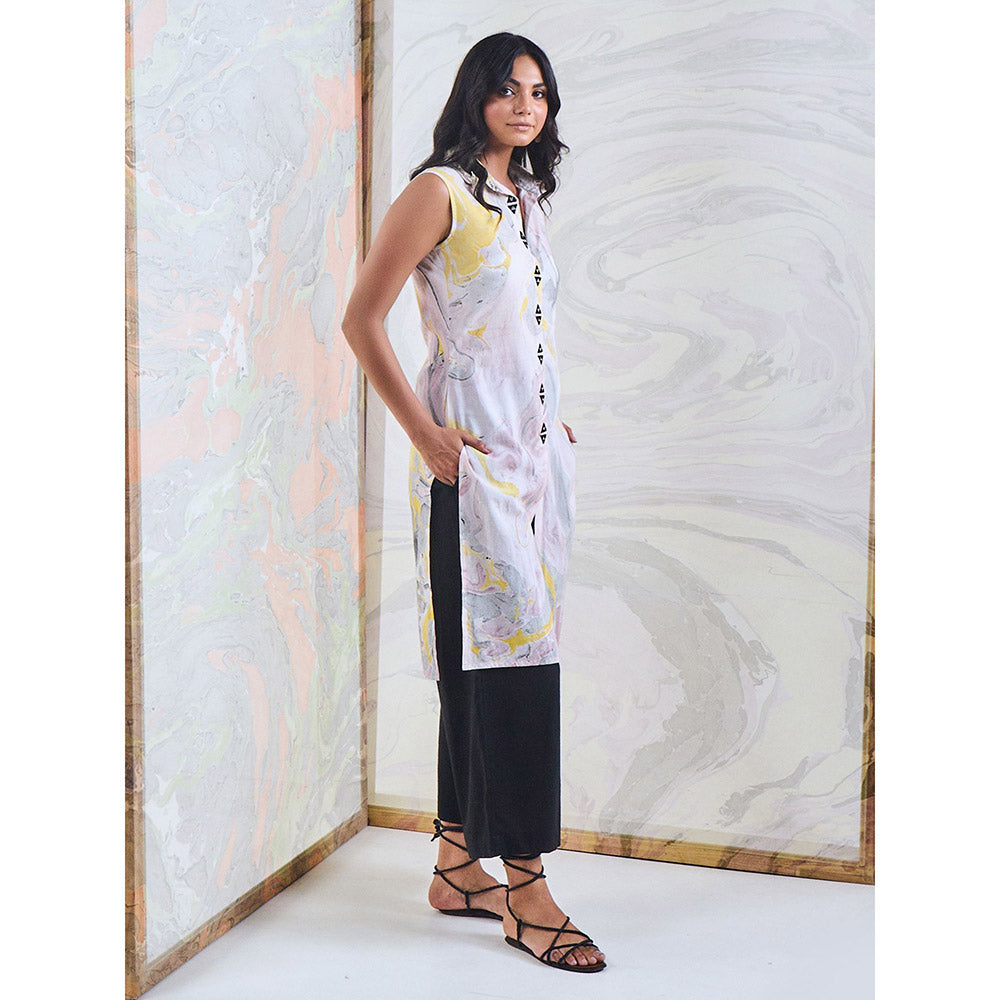 Gulaal Black & Yellow Marble Sleeveless Kurta