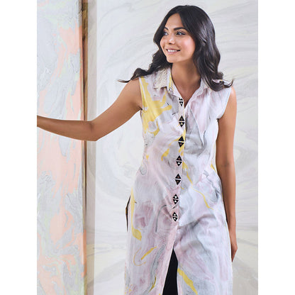 Gulaal Black & Yellow Marble Sleeveless Kurta
