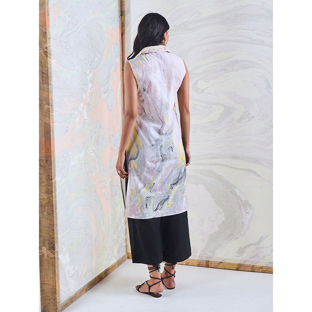 Gulaal Black & Yellow Marble Sleeveless Kurta-Pant (Set of 2)