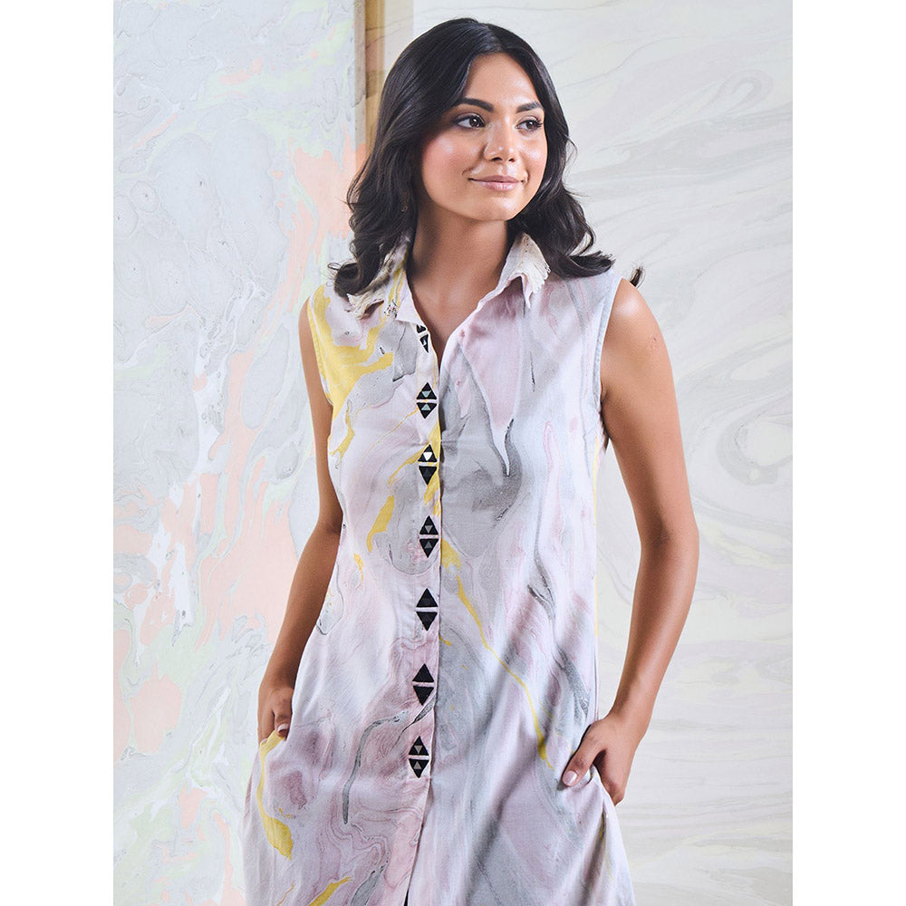 Gulaal Black & Yellow Marble Sleeveless Kurta-Pant (Set of 2)