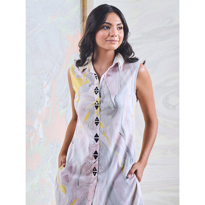 Gulaal Black & Yellow Marble Sleeveless Kurta-Pant (Set of 2)