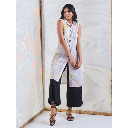 Gulaal Black & Yellow Marble Sleeveless Kurta-Pant (Set of 2)