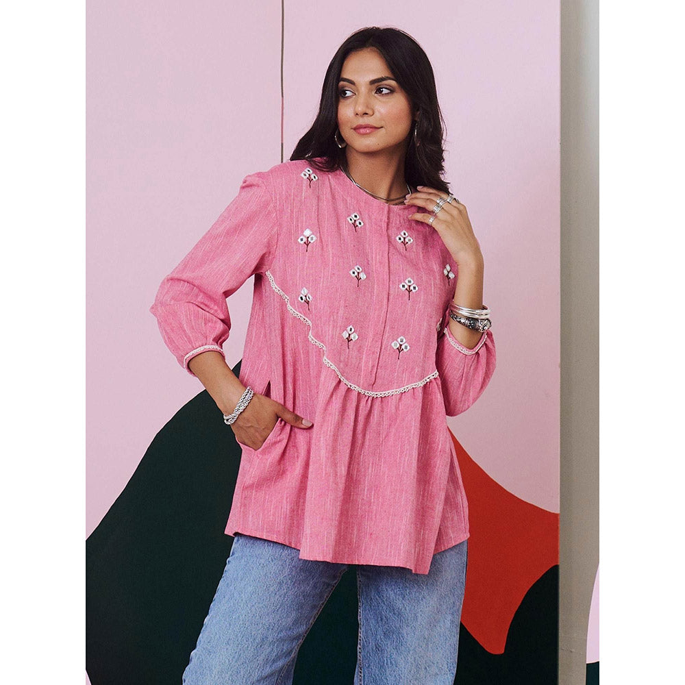 Gulaal Pakhi Pink Mirror Embroidered Top