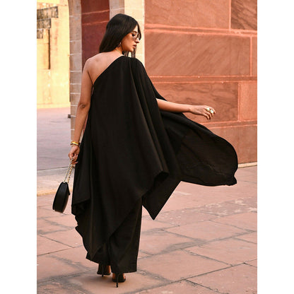 Gulaal Tiana Black One Shoulder Kaftan-Pant (Set of 2)