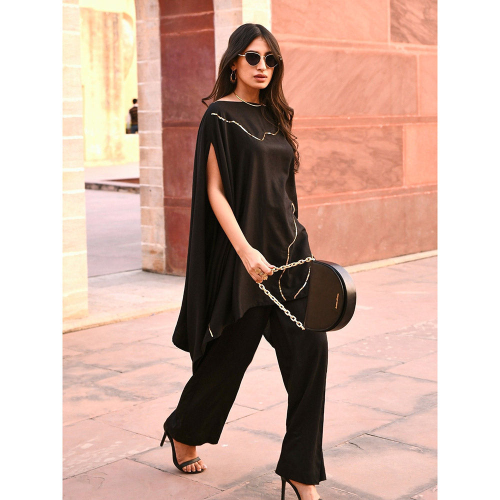 Gulaal Tiana Black One Shoulder Kaftan-Pant (Set of 2)