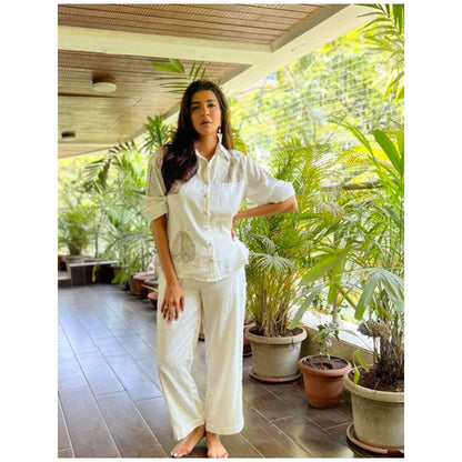 Gulaal Diyu Sequin Embroidered White Co-Ord Set (Set of 2)