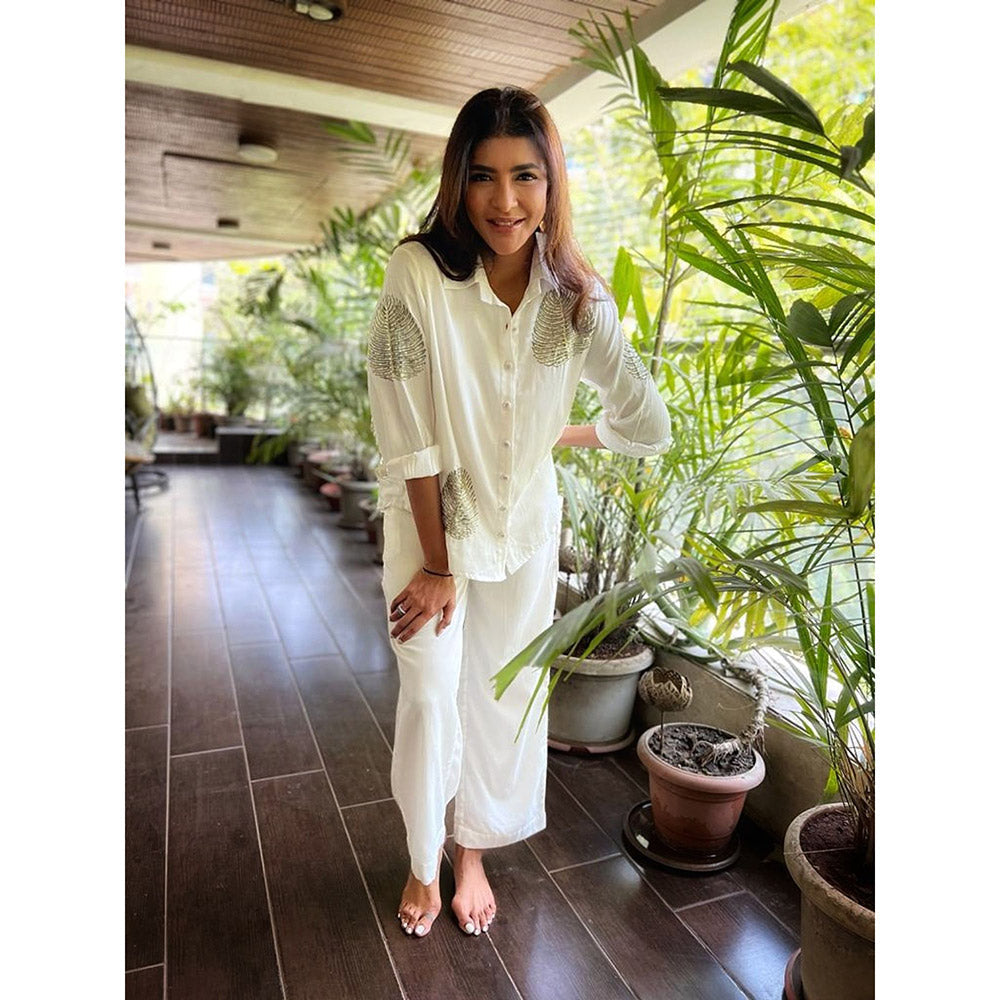 Gulaal Diyu Sequin Embroidered White Co-Ord Set (Set of 2)