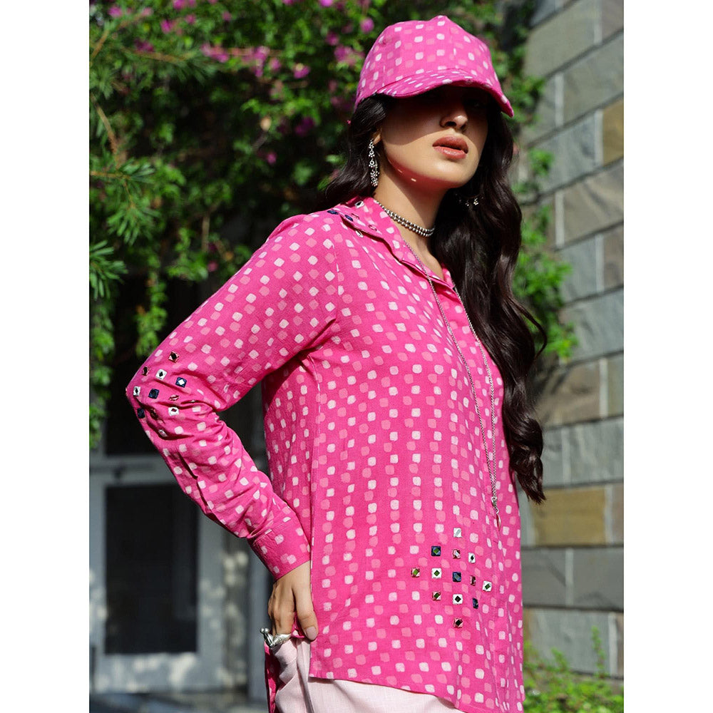 Gulaal Pink Polka Dabu Printed Shirt and Cargo Pant (Set of 2)