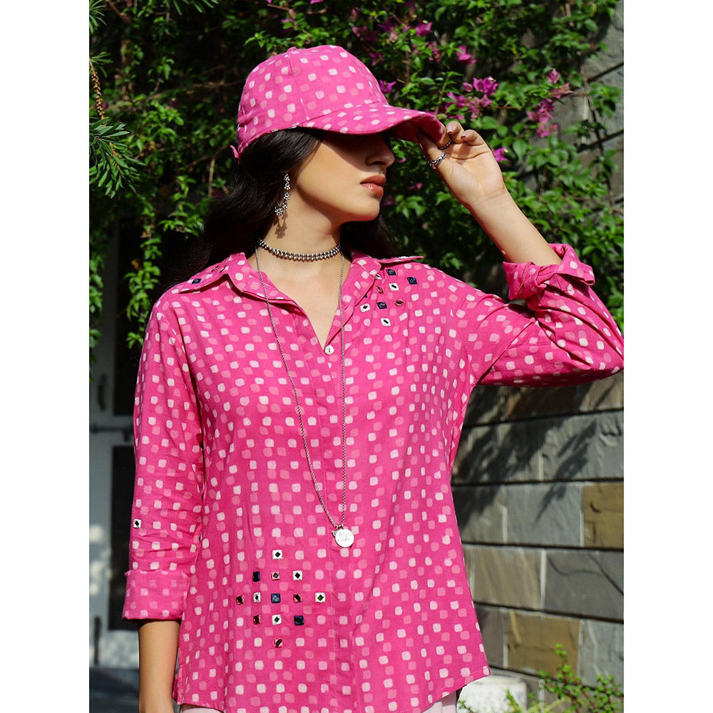 Gulaal Pink Polka Dabu Printed Shirt