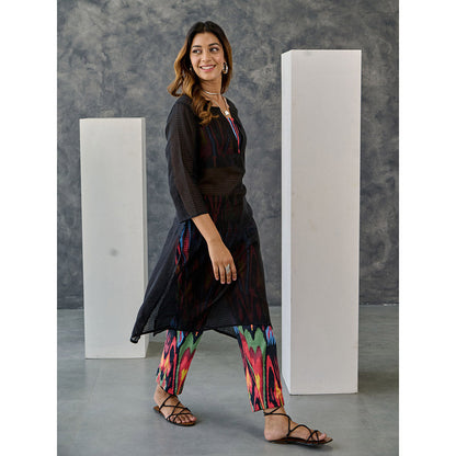 Gulaal Noir Black Ikat Print Cotton Kurta Pant with Bralette (Set of 3)