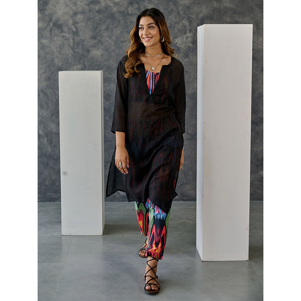 Gulaal Noir Black Ikat Print Cotton Kurta Pant (Set of 2)