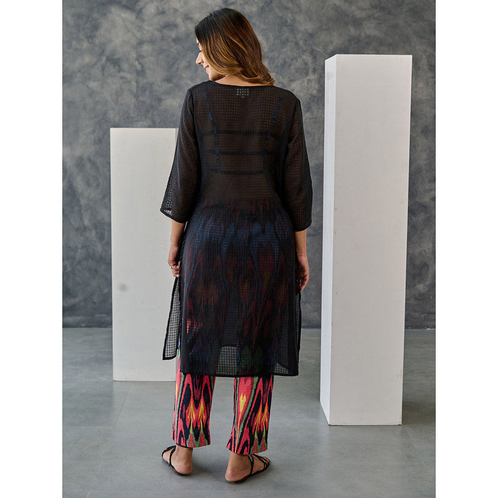 Gulaal Noir Black Ikat Print Cotton Kurta Pant (Set of 2)
