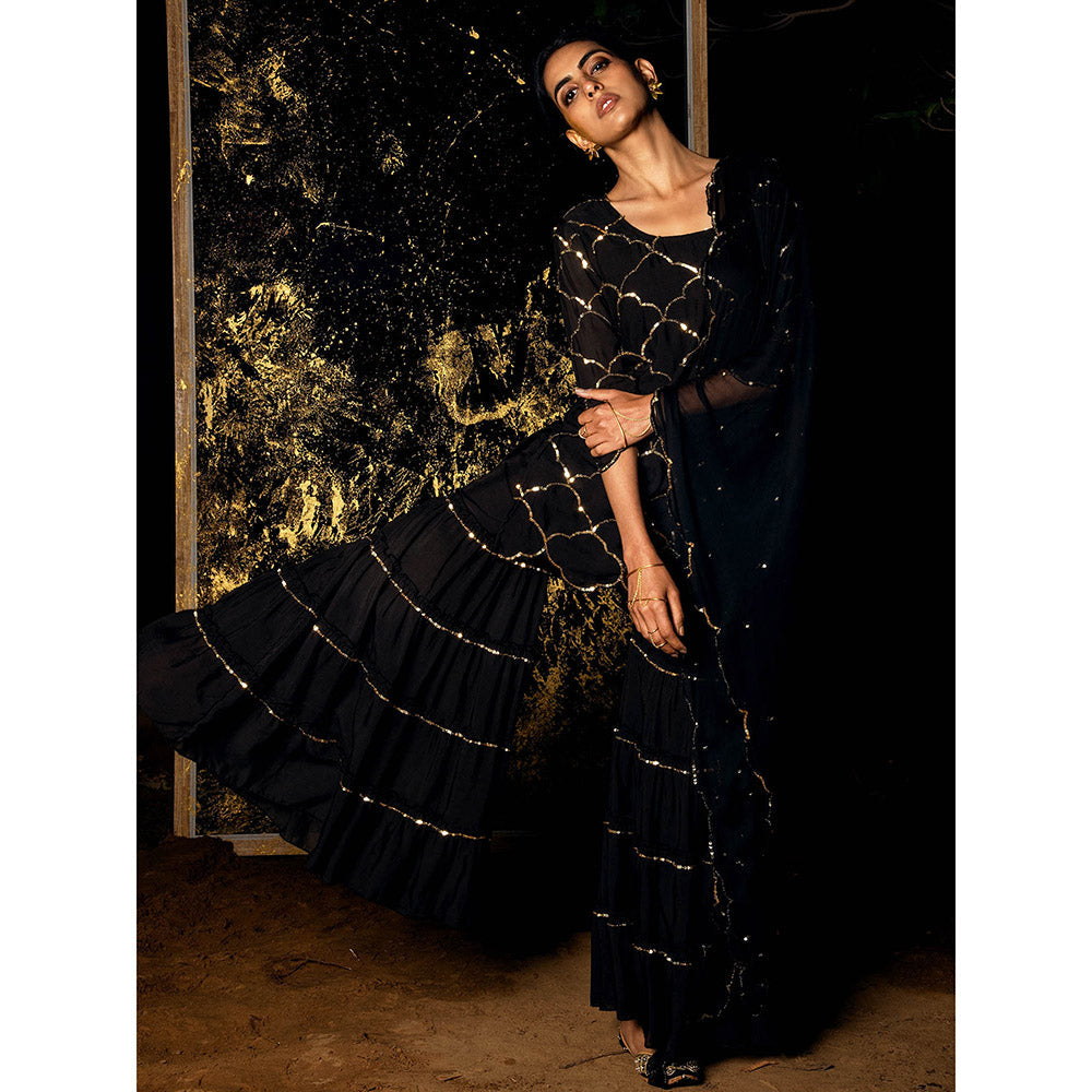 Gulaal Vrinda Sequin Kurta with Sharara & Dupatta Black (Set of 3)