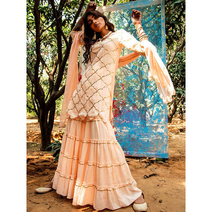 Gulaal Kasita Sequin Kurta with Sharara & Dupatta Peach (Set of 3)