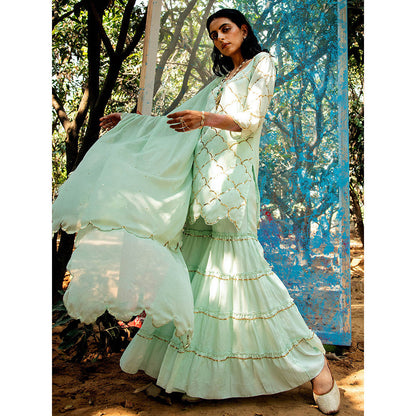 Gulaal Samyuta Sequin Kurta with Sharara & Dupatta Green (Set of 3)