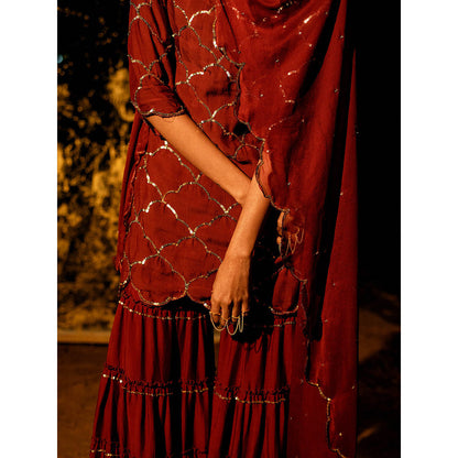 Gulaal Vilasini Sequin Kurta with Sharara & Dupatta Maroon (Set of 3)