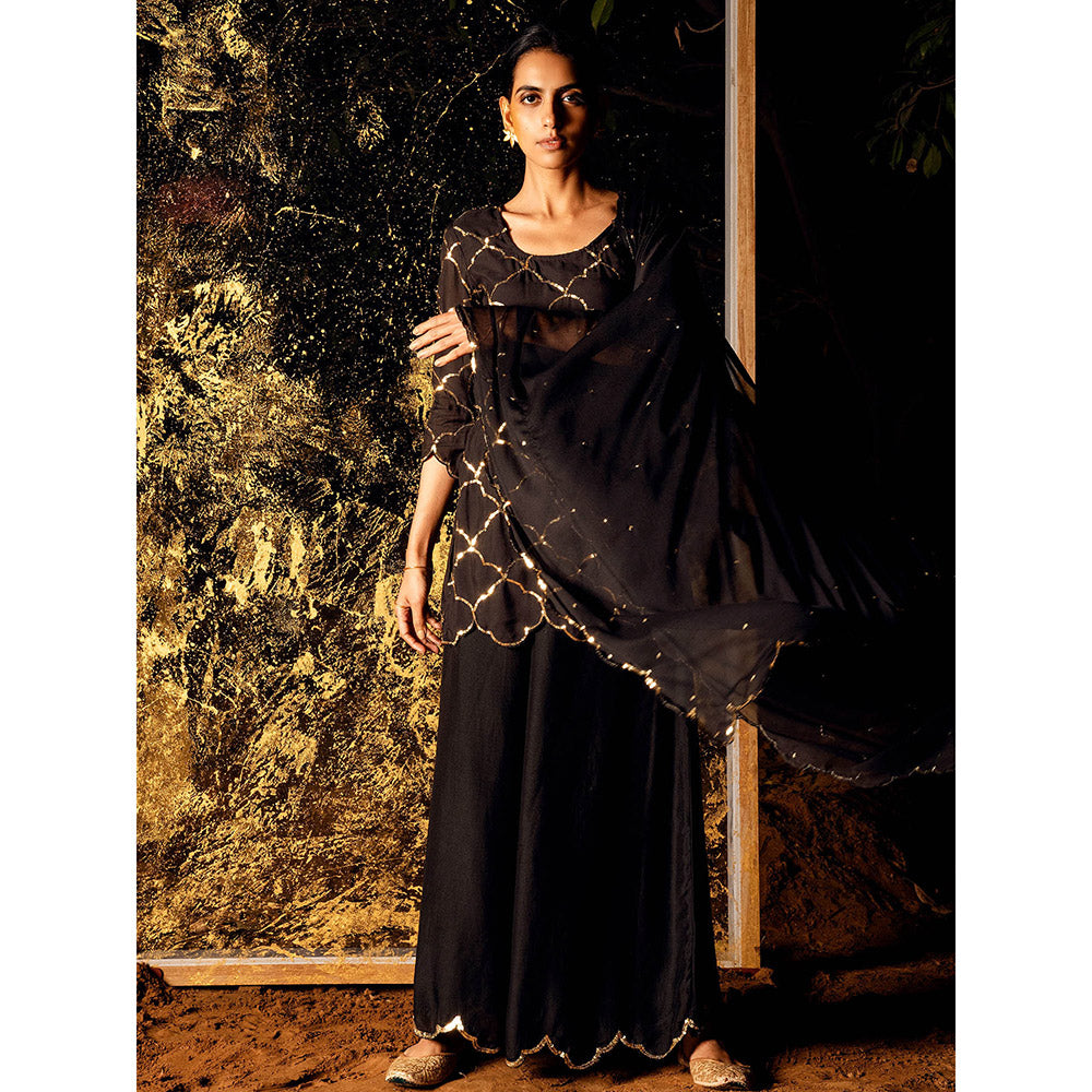 Gulaal Vihari Sequin Kurta with Palazzo & Dupatta Black (Set of 3)