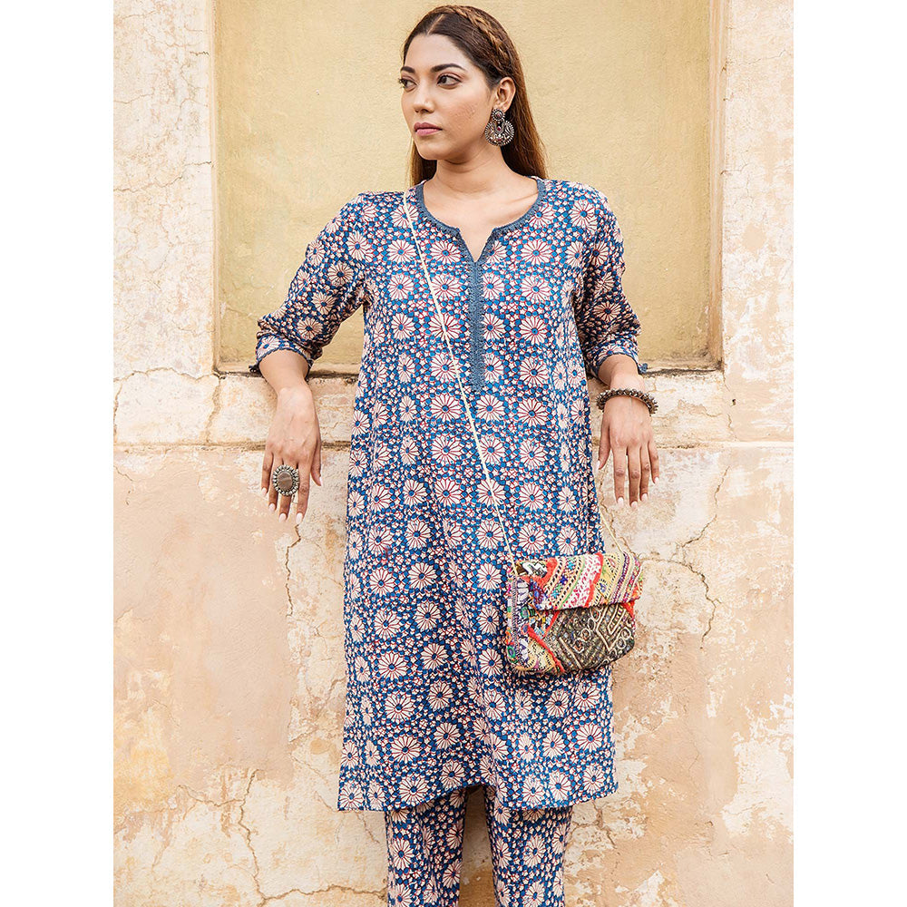 Gulabo Jaipur Raina Navy Blue Kurta Set (Set Of 2)