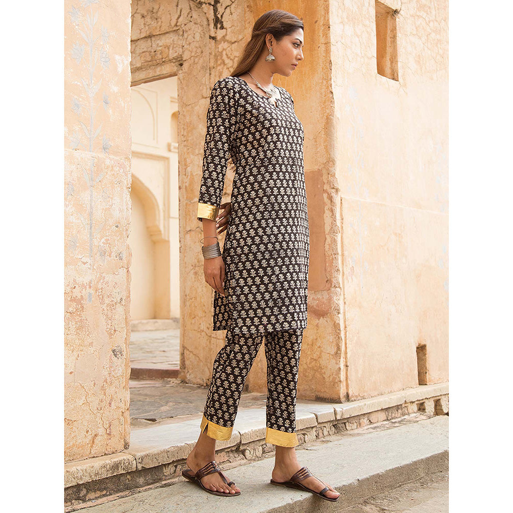 Gulabo Jaipur Inara Black Straight Kurta Set (Set Of 2)